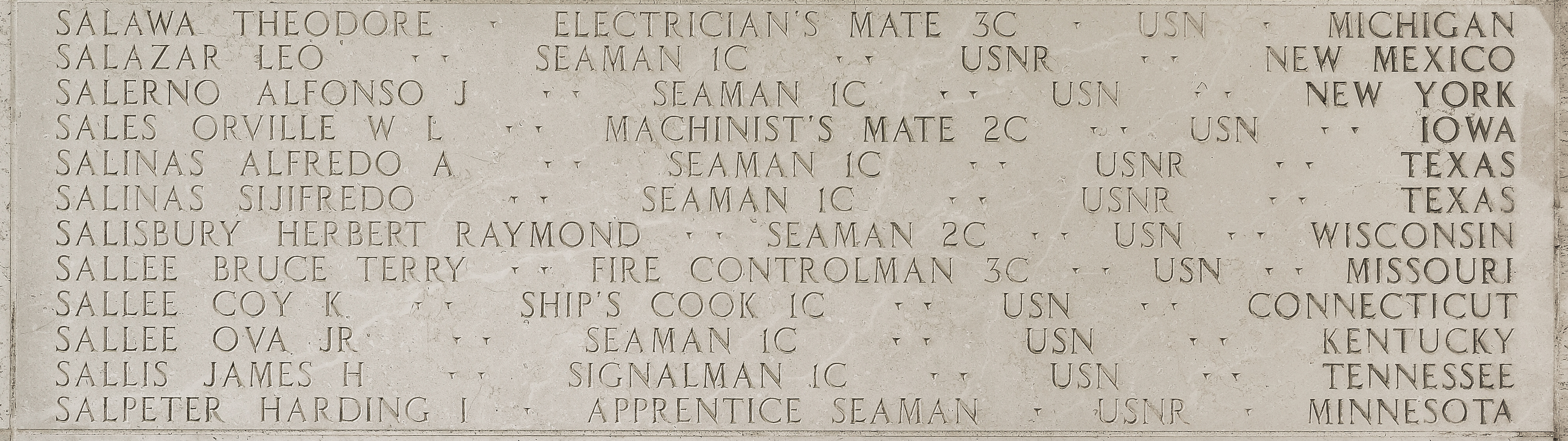 James H. Sallis, Signalman First Class